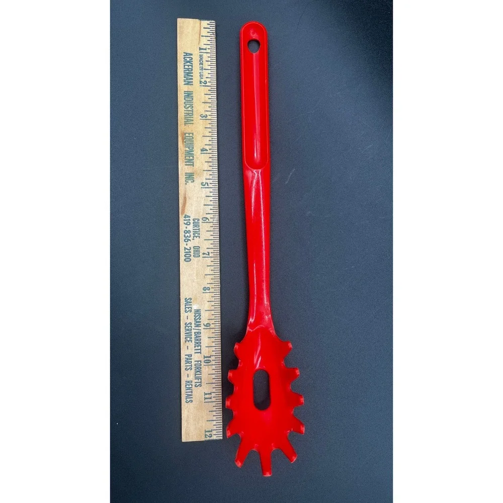 Vtg Red Plastic Spaghetti Server Pasta Spoon‎ Utensil Kitchen Tool USA Retro